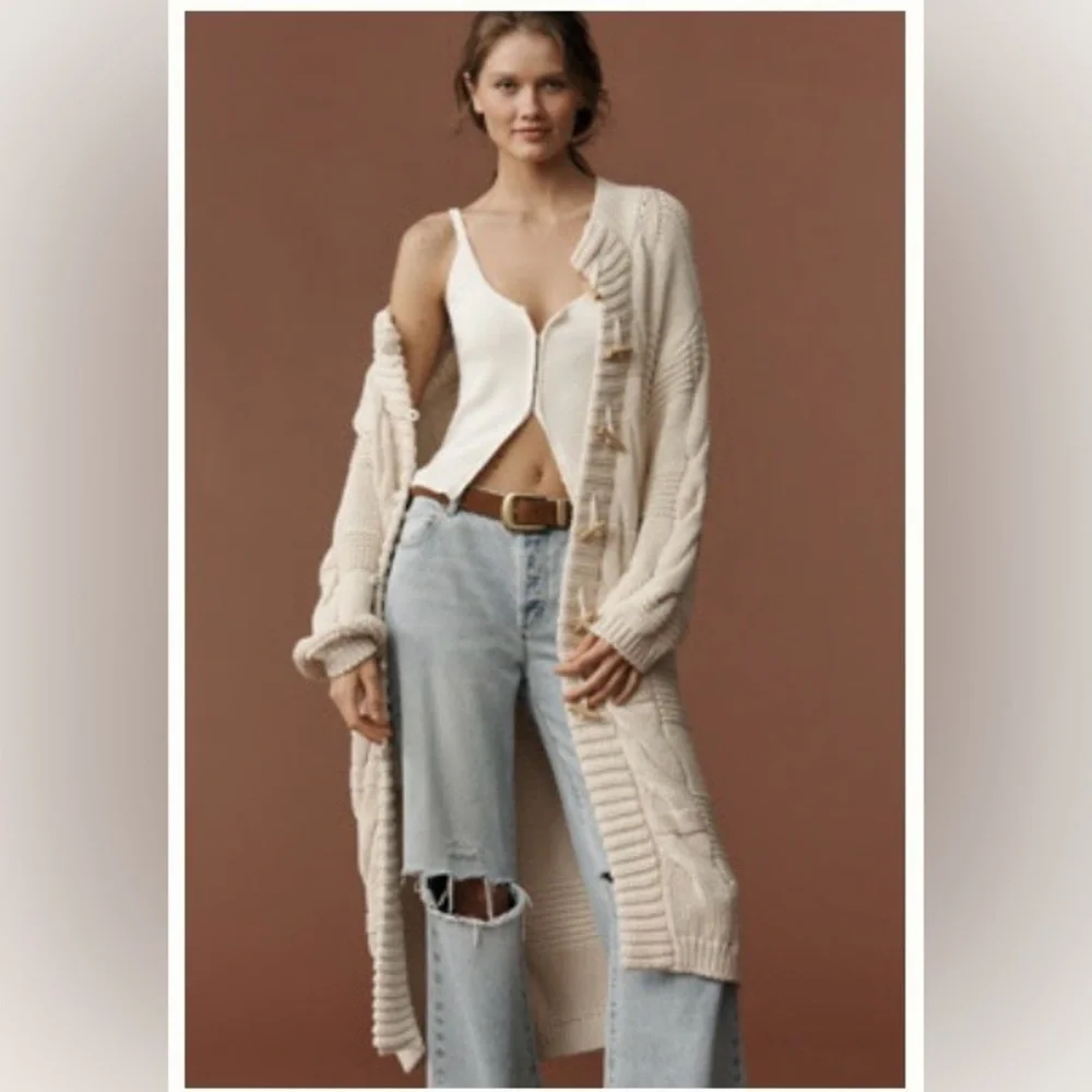 PILCRO CABLE-KNIT TOGGLE DUSTER CARDIGAN SWEATER - Picture 1 of 3